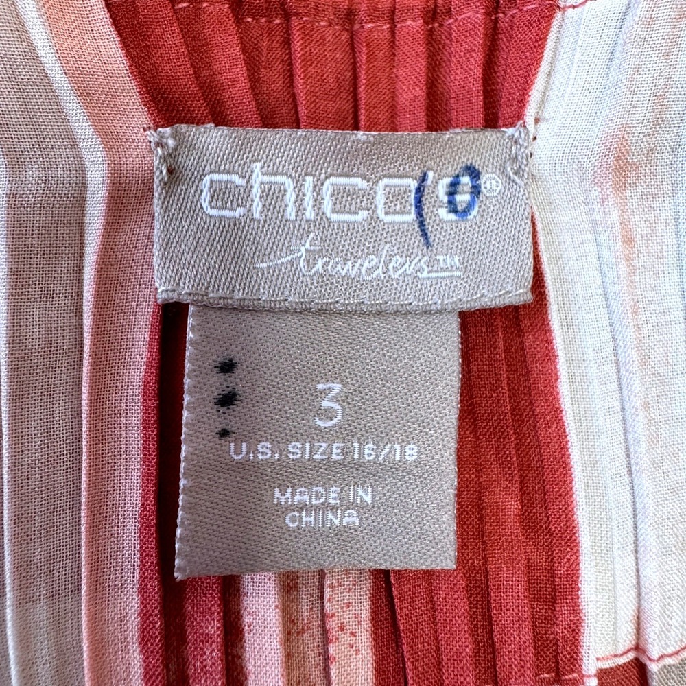 CHICO'S TRAVELERS Pleated Open Front Duster 16/18 Artsy Print Coral Art to Wear - Picture 8 of 8